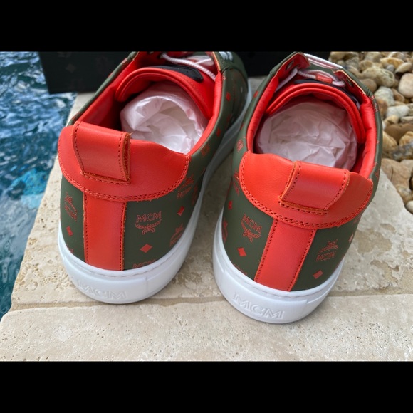 MCM Moss Green Visetos Leather Men's Sneakers - Picture 7 of 9